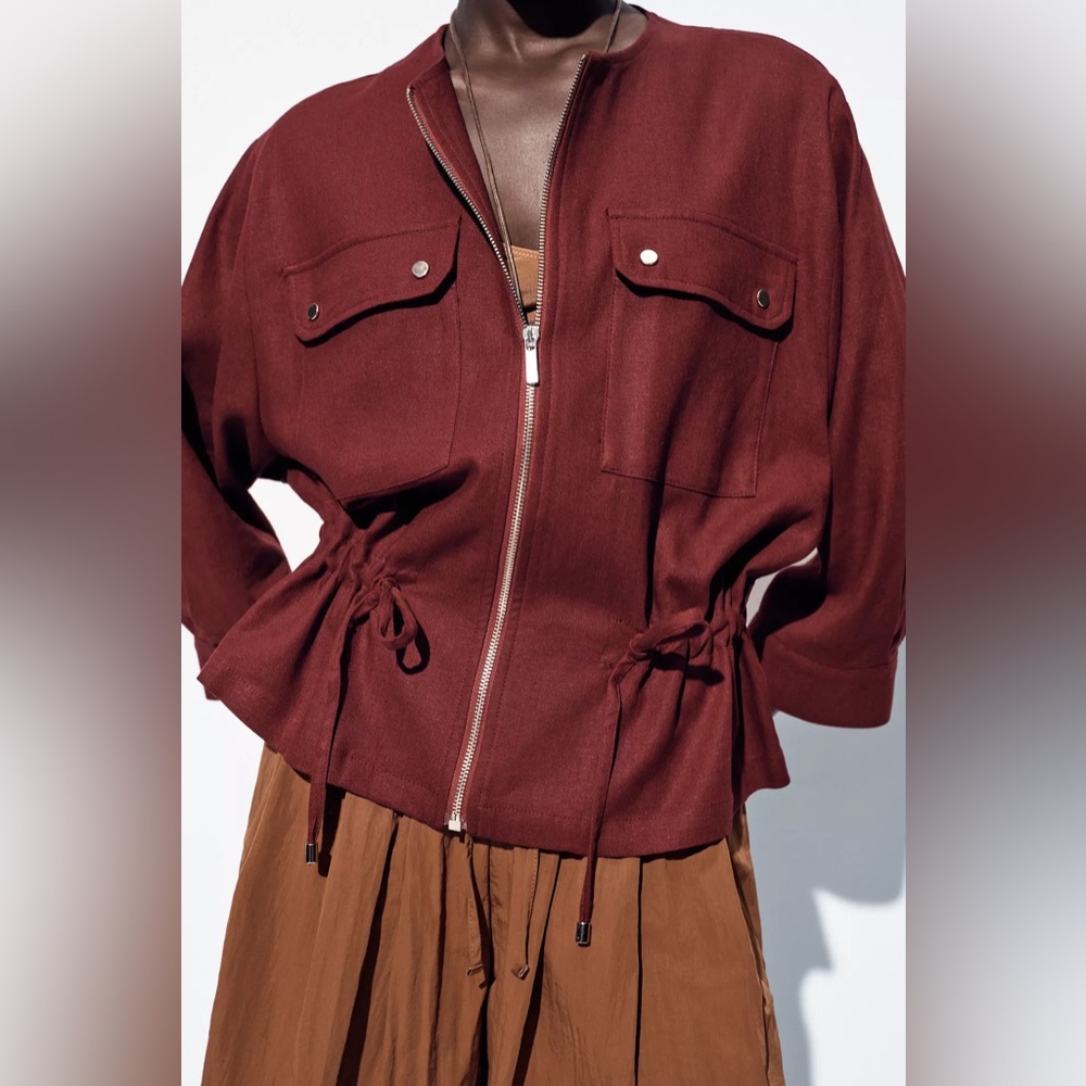 Zara Linen Safari Jacket with Drawstring Waist